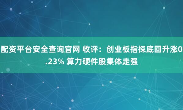 配资平台安全查询官网 收评：创业板指探底回升涨0.23% 算力硬件股集体走强