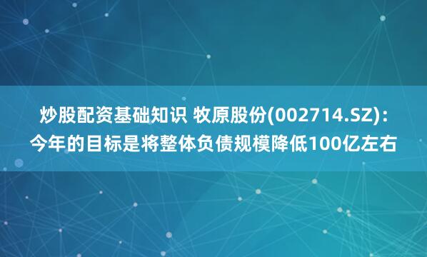 炒股配资基础知识 牧原股份(002714.SZ)：今年的目标是将整体负债规模降低100亿左右
